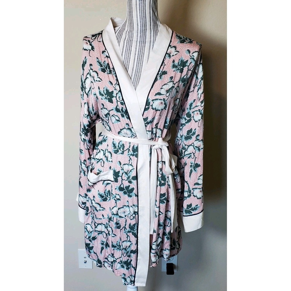 B By Ted Baker Robe Floral Belted Short Sz M Viscose Soft Feminine Kimono Style